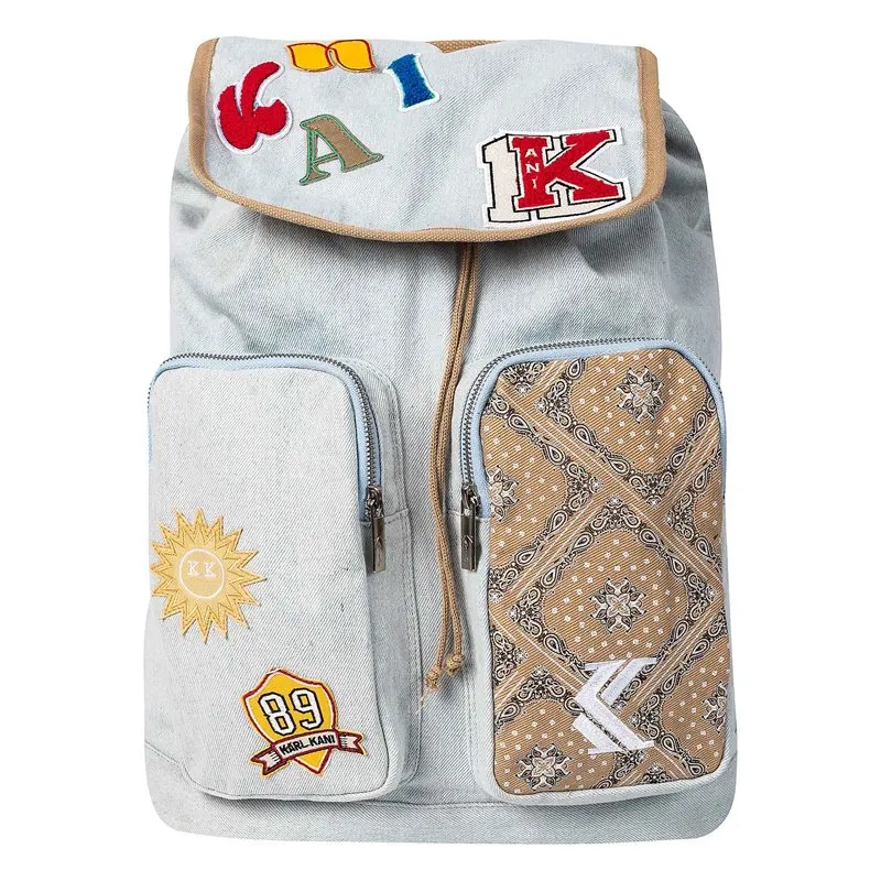 धुला हुआ डेनिम मुद्रित बैकपैक